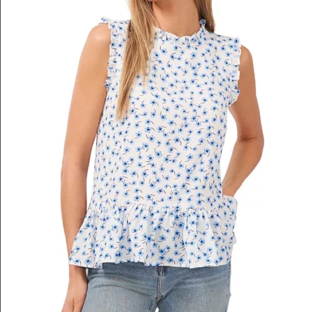 CECE Brooke Ditsy Ruffle Top Blouse Size M New Without Tag
